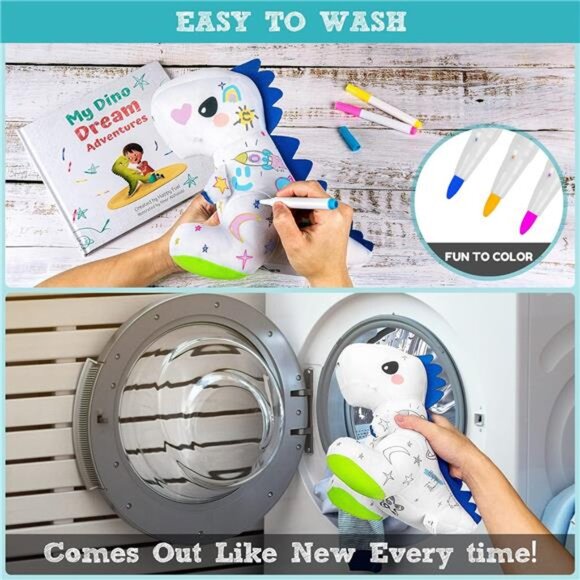 T-Rex Plush Dinosaur Coloring Book Gift Set, Arts and Crafts Soft DIY Washable - Picture 3 of 7